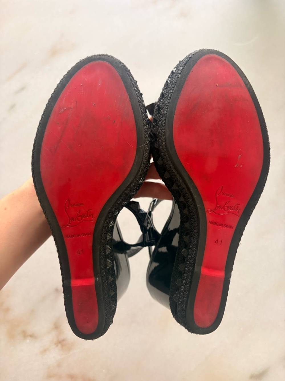 Christian Louboutin Black Studded Wedge Sandals - Picture 7 of 8